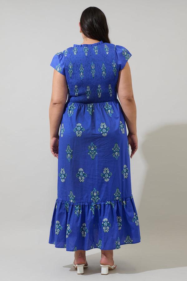 Sugarlips Haline Floral Liora Smocked Midi Dress Curve
