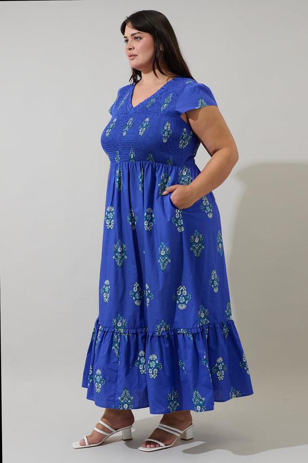 Sugarlips Haline Floral Liora Smocked Midi Dress Curve