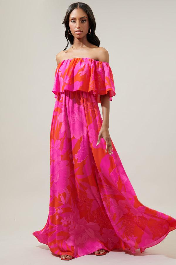 Sugarlips Hana Tropics Enamored Off The Shoulder Ruffle Dress