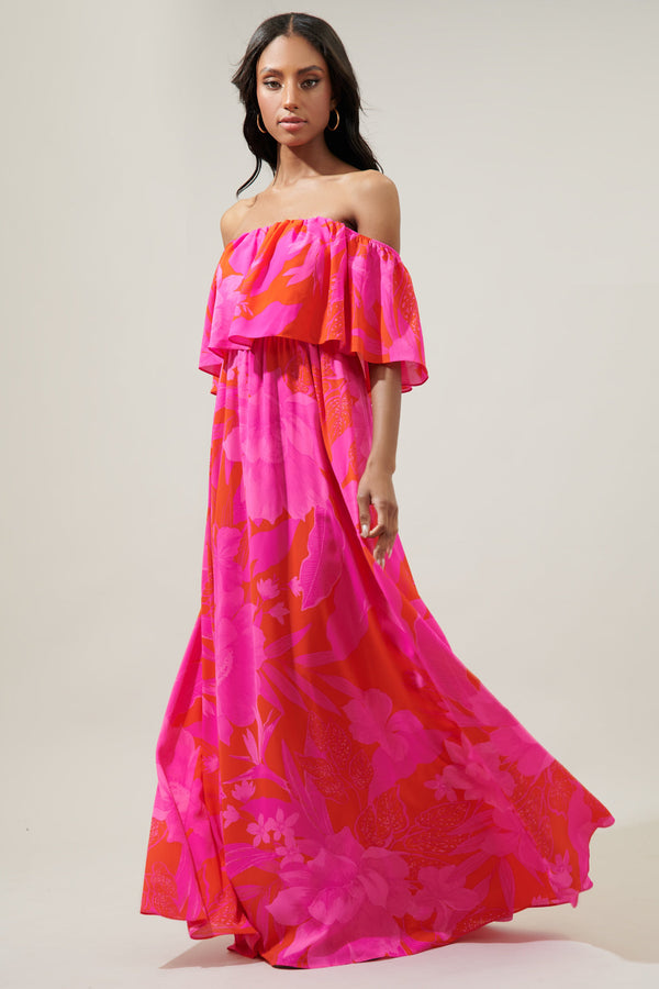 Sugarlips Hana Tropics Enamored Off The Shoulder Ruffle Dress