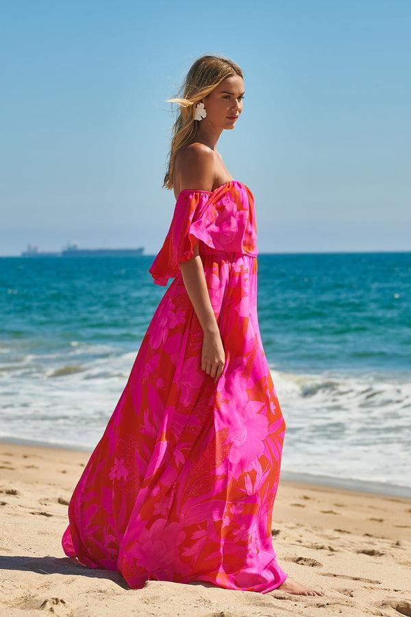 sugarlips Hana Tropics Enamored Off the Shoulder Ruffle Dress
