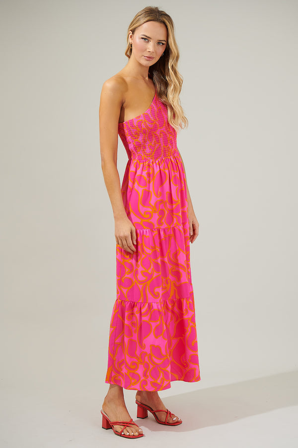 Sugarlips Hardy Floral Smocked One Shoulder Lys Maxi Dress