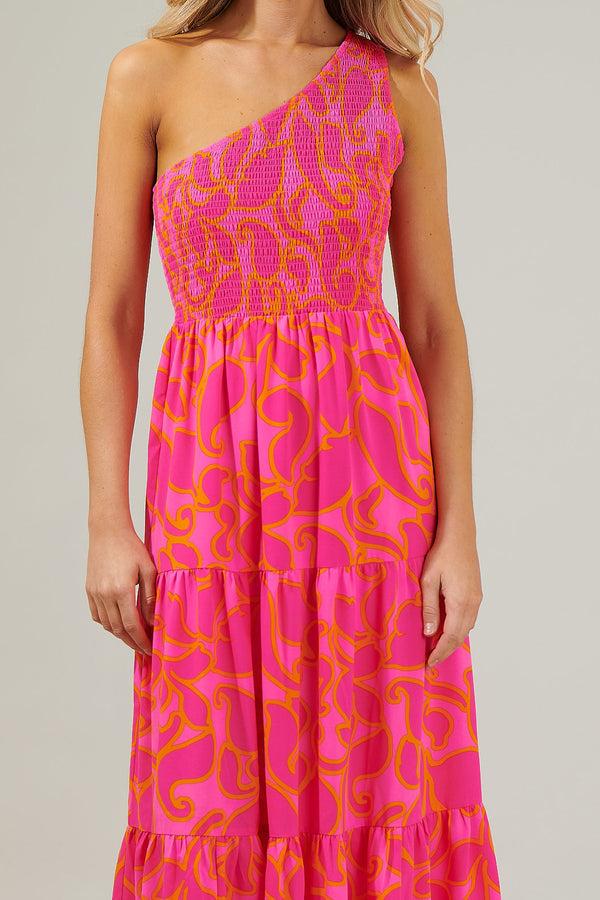 Sugarlips Hardy Floral Smocked One Shoulder Lys Maxi Dress