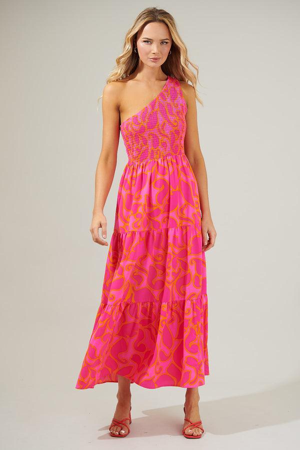 sugarlips Hardy Floral Smocked One Shoulder Lys Maxi Dress