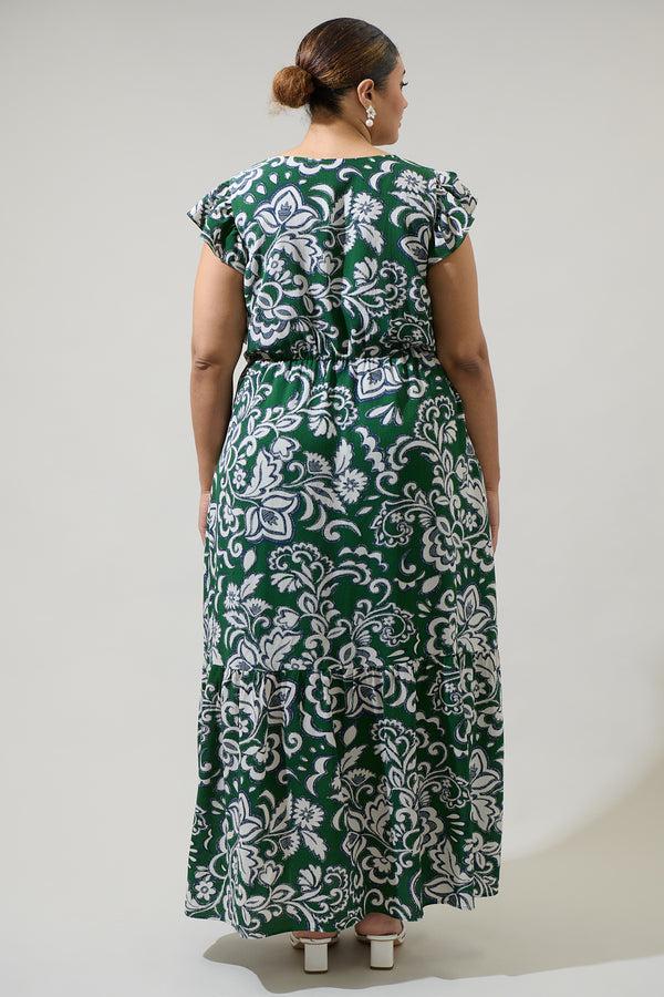 Sugarlips Harriet Floral Evianna Button Down Flutter Maxi Dress Curve