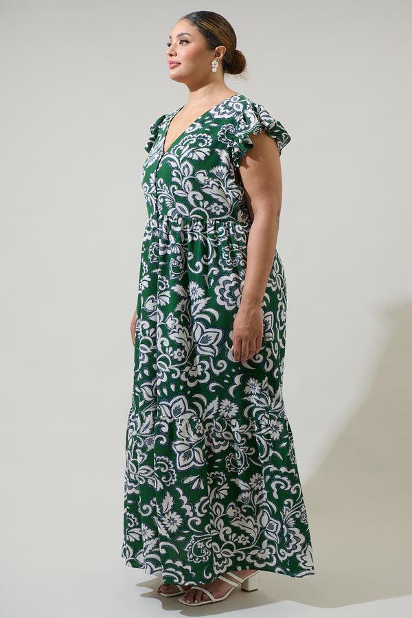 Sugarlips Harriet Floral Evianna Button Down Flutter Maxi Dress Curve