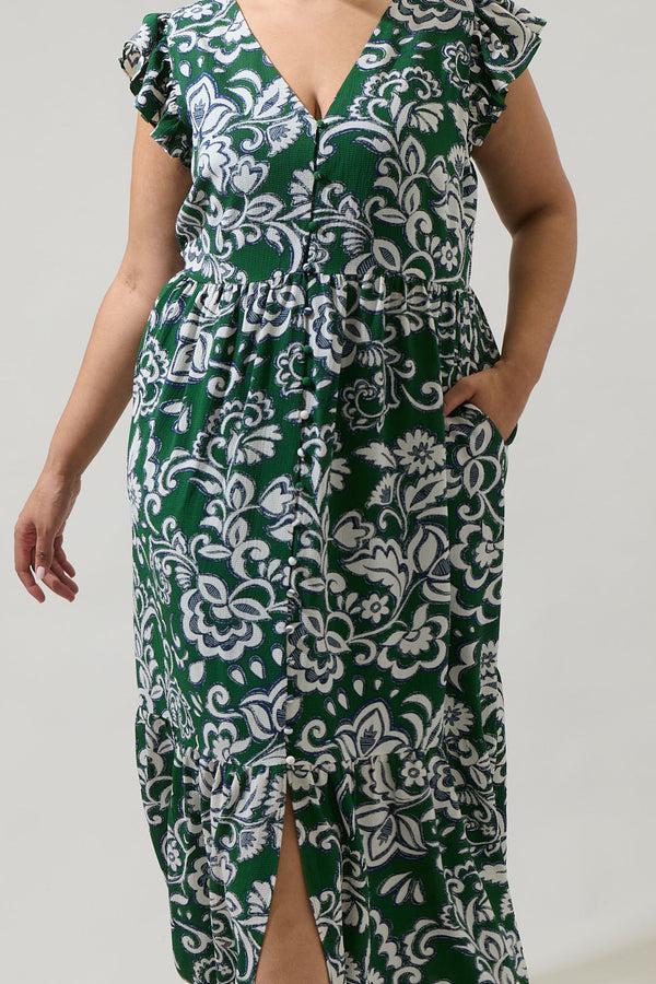 Sugarlips Harriet Floral Evianna Button Down Flutter Maxi Dress Curve