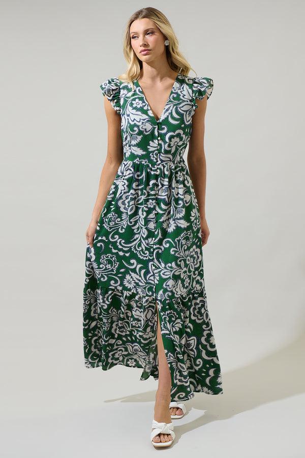 Sugarlips Harriet Floral Evianna Button Down Flutter Maxi Dress