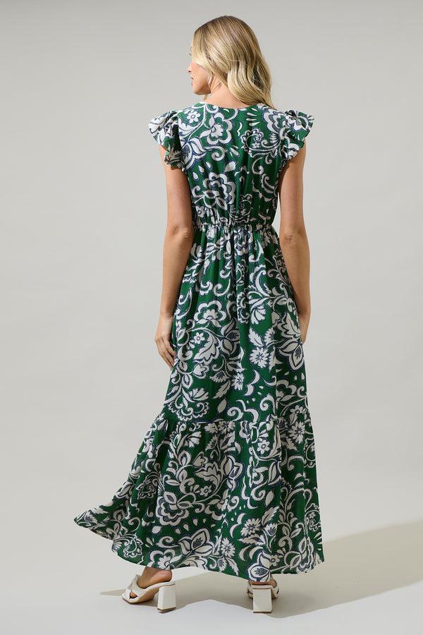 Sugarlips Harriet Floral Evianna Button Down Flutter Maxi Dress