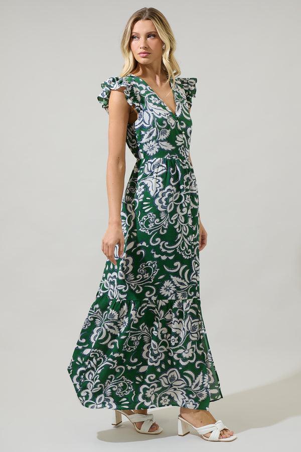 Sugarlips Harriet Floral Evianna Button Down Flutter Maxi Dress