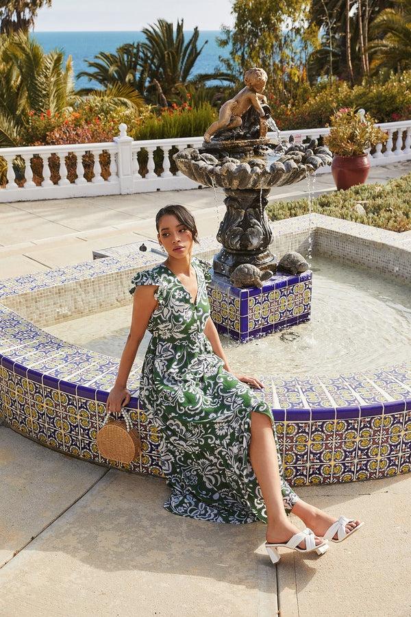 sugarlips Harriet Floral Evianna Button Down Flutter Maxi Dress