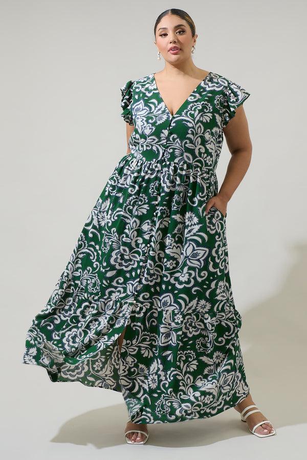 sugarlips Harriet Floral Evianna Button Down Flutter Maxi Dress Curve