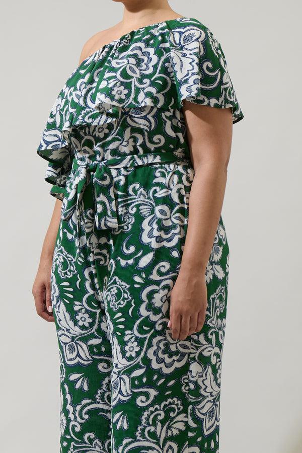 Sugarlips Harriet Floral Kaley One Shoulder Jumpsuit Curve