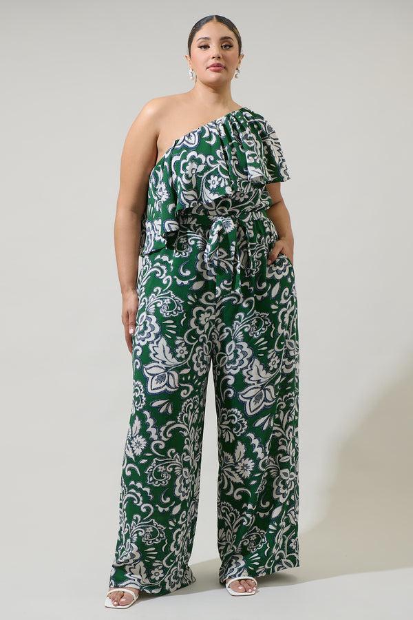 sugarlips Harriet Floral Kaley One Shoulder Jumpsuit Curve