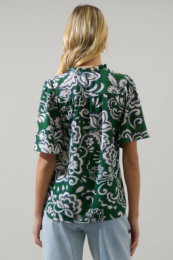Sugarlips Harriet Floral Ruffle Split Neck Dupont Top