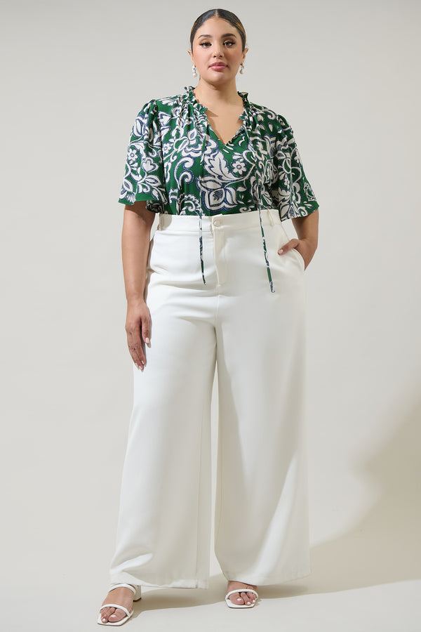Sugarlips Harriet Floral Ruffle Split Neck Dupont Top Curve
