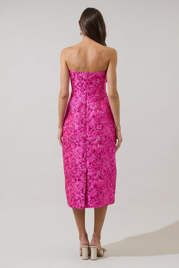 Sugarlips Harrington Jacquard Lola Bow Strapless Midi Dress