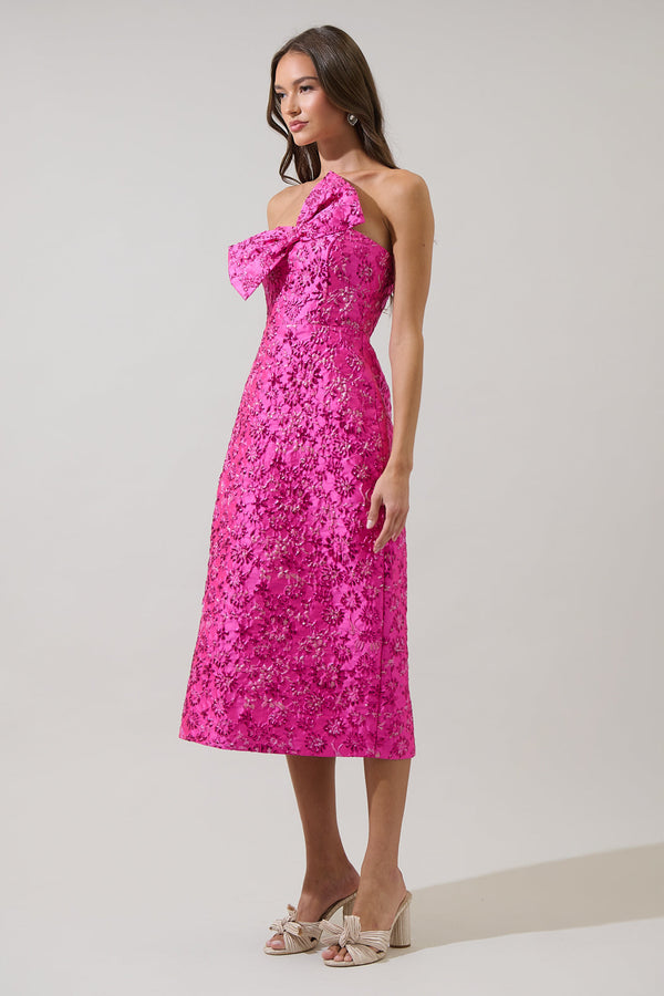 Sugarlips Harrington Jacquard Lola Bow Strapless Midi Dress