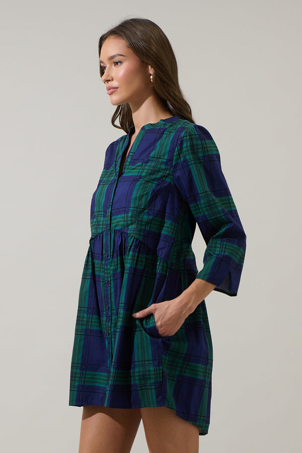 Sugarlips Harrisville Plaid Brie Button Down Mini Dress