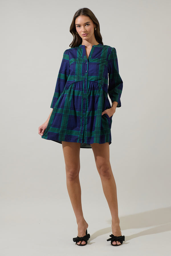 Sugarlips Harrisville Plaid Brie Button Down Mini Dress