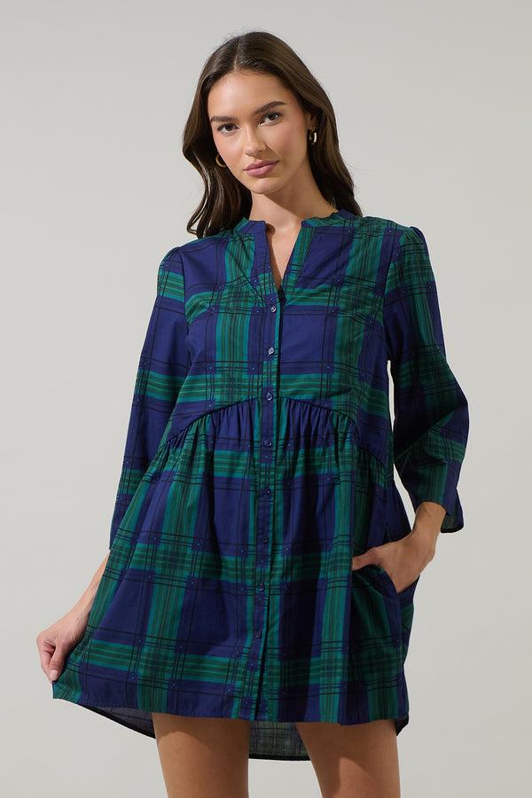 sugarlips Harrisville Plaid Brie Button Down Mini Dress