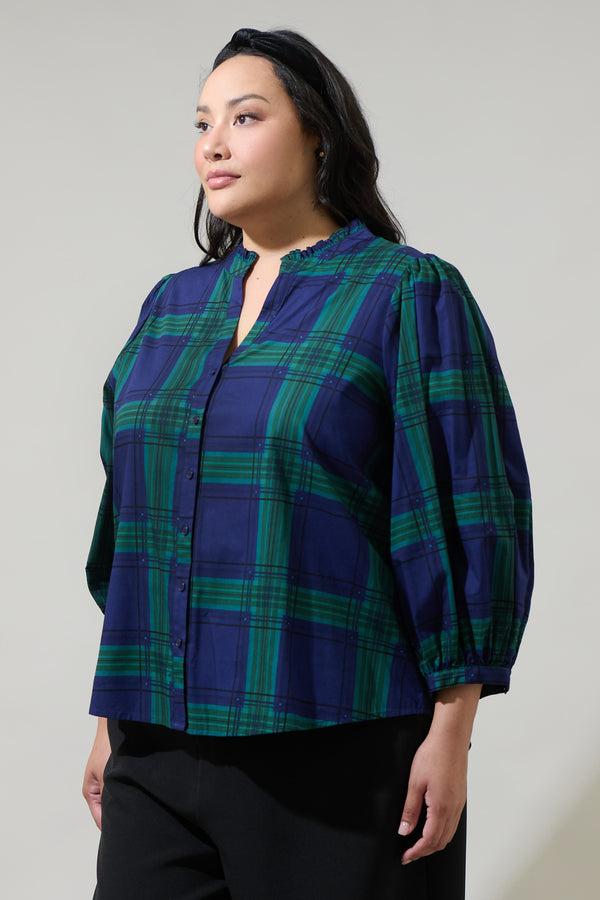 Sugarlips Harrisville Plaid Ima Button Up Top Curve