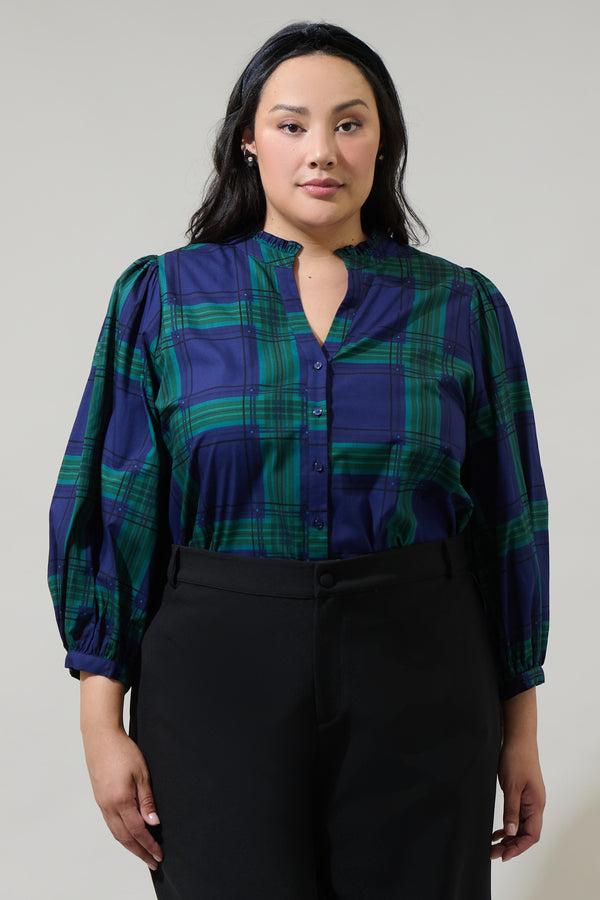 sugarlips Harrisville Plaid Ima Button Up Top Curve