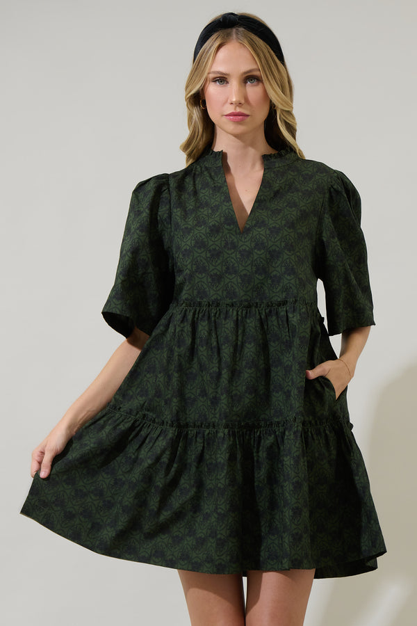 sugarlips Haslet Floral Dixie Split Neck Shift Dress