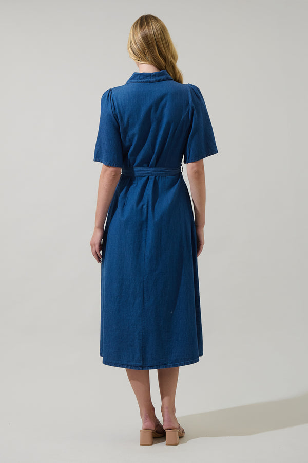 Sugarlips Haysville Chambray Elen Button Down Midi Dress