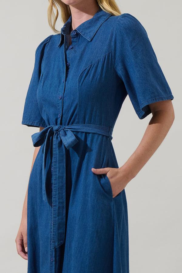 Sugarlips Haysville Chambray Elen Button Down Midi Dress