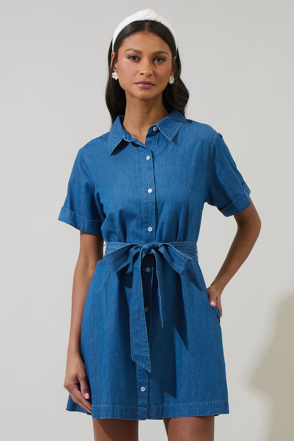 sugarlips Haysville Denim Gracey Button Down Mini Dress