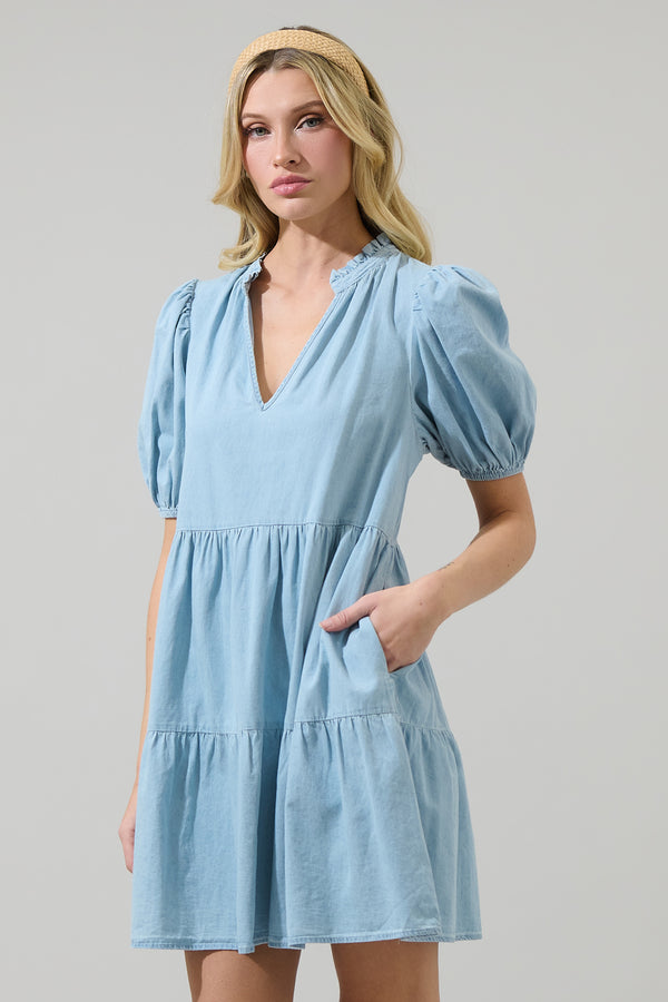 Sugarlips Haysville Jacey Babydoll Chambray Mini Dress