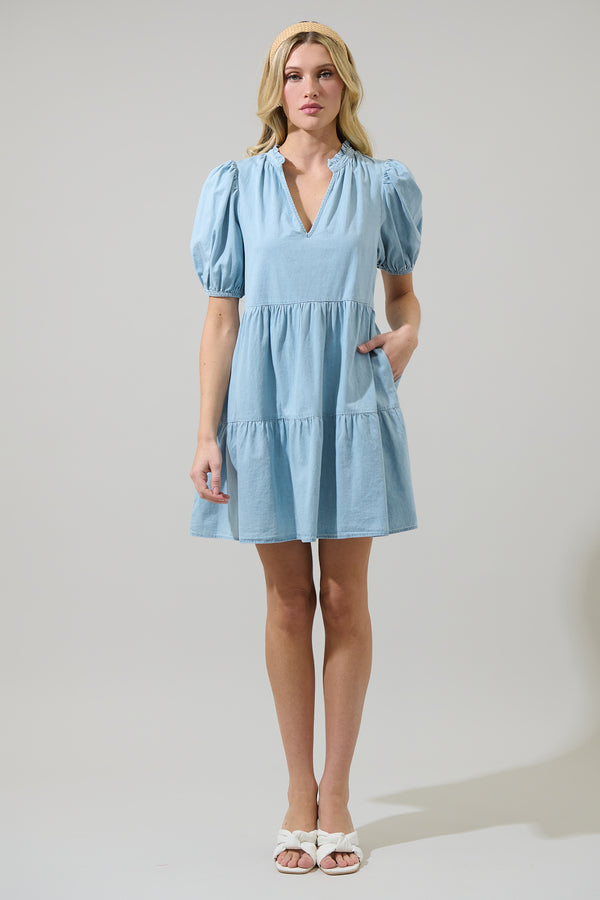 Sugarlips Haysville Jacey Babydoll Chambray Mini Dress