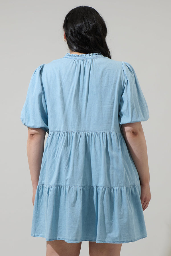 Sugarlips Haysville Jacey Babydoll Chambray Mini Dress Curve