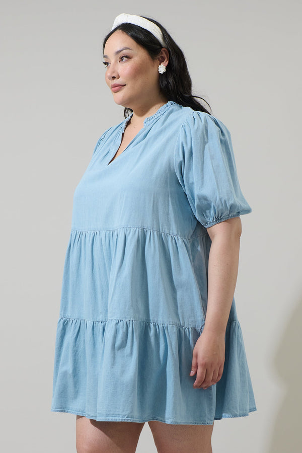 Sugarlips Haysville Jacey Babydoll Chambray Mini Dress Curve