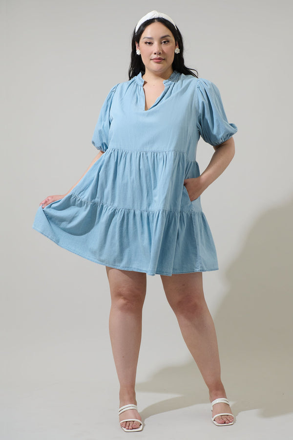 Sugarlips Haysville Jacey Babydoll Chambray Mini Dress Curve
