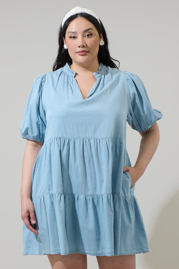 sugarlips Haysville Jacey Babydoll Chambray Mini Dress Curve