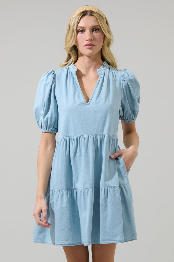 sugarlips Haysville Jacey Babydoll Chambray Mini Dress