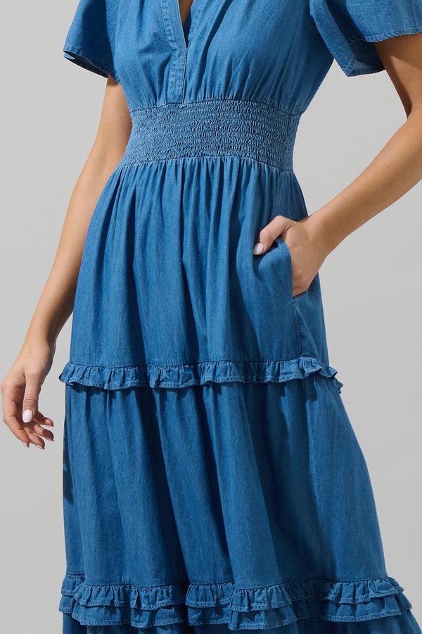Sugarlips Haysville Palmer Chambray Tiered Maxi Dress