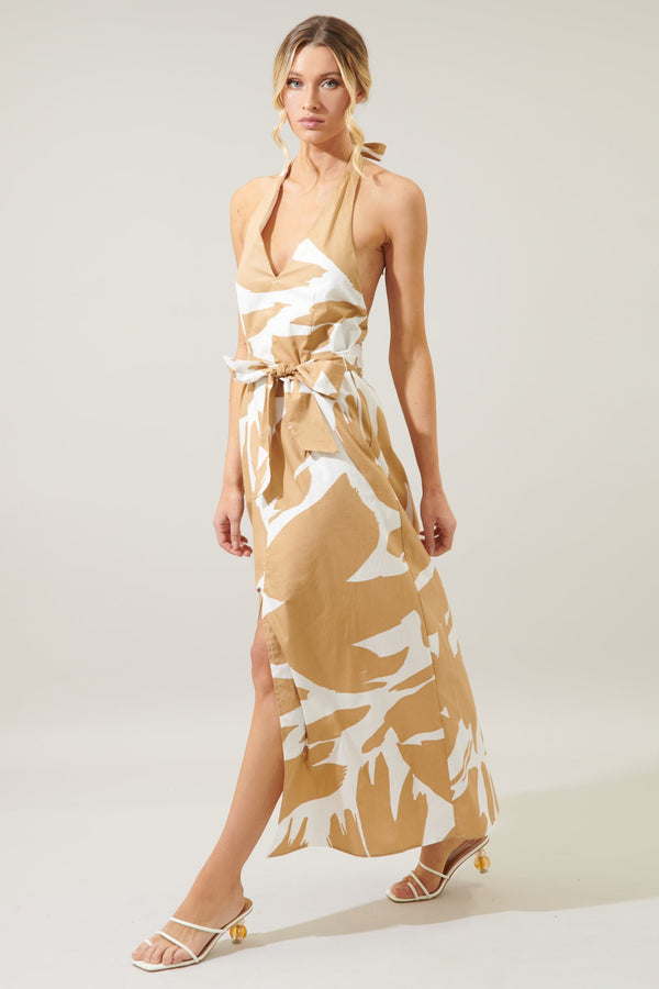 Sugarlips Hazel Abstract Backless Halter Low Tide Maxi Dress