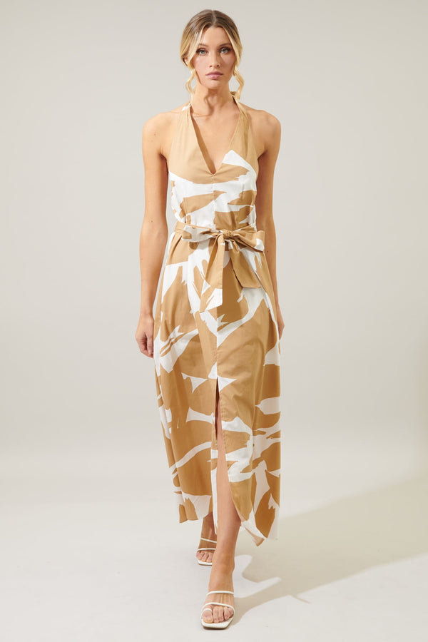 sugarlips Hazel Abstract Backless Halter Low Tide Maxi Dress