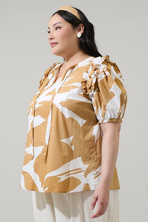Sugarlips Hazel Abstract Noche Tie Neck Blouse Curve