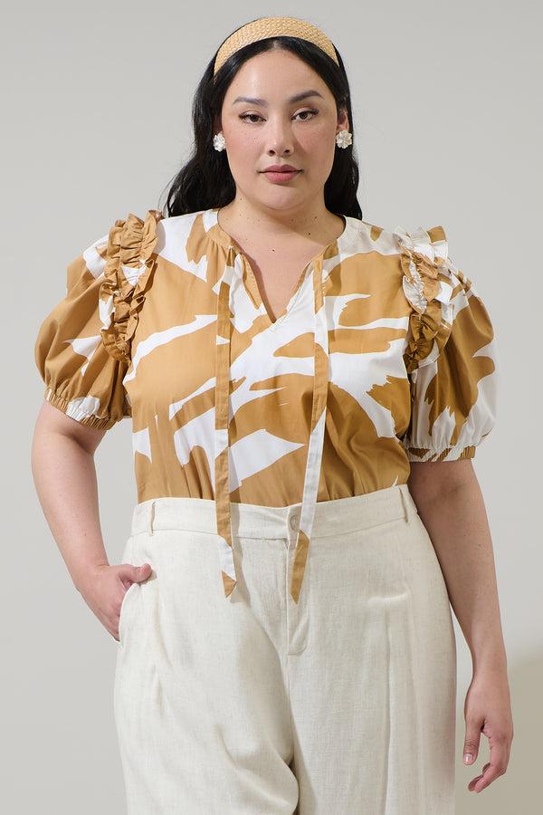 sugarlips Hazel Abstract Noche Tie Neck Blouse Curve