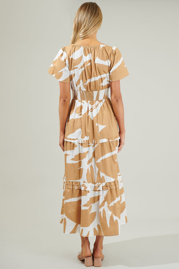 Sugarlips Hazel Abstract Palmer Poplin Tiered Maxi Dress