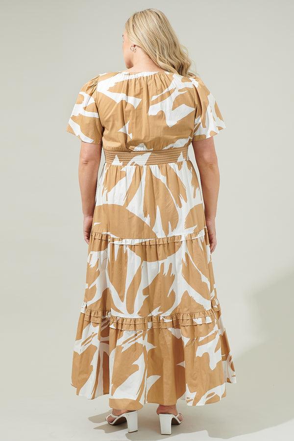 Sugarlips Hazel Abstract Palmer Poplin Tiered Maxi Dress Curve