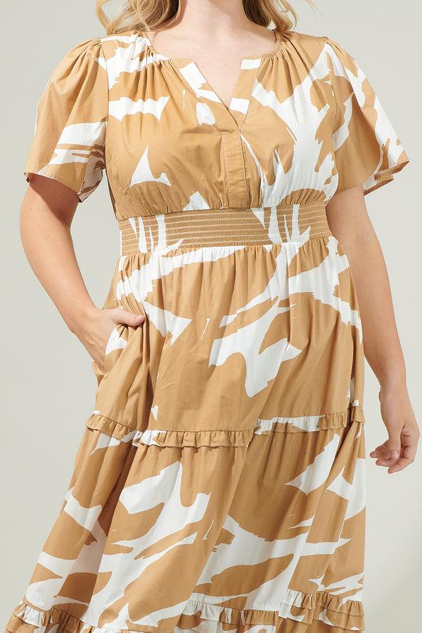 Sugarlips Hazel Abstract Palmer Poplin Tiered Maxi Dress Curve