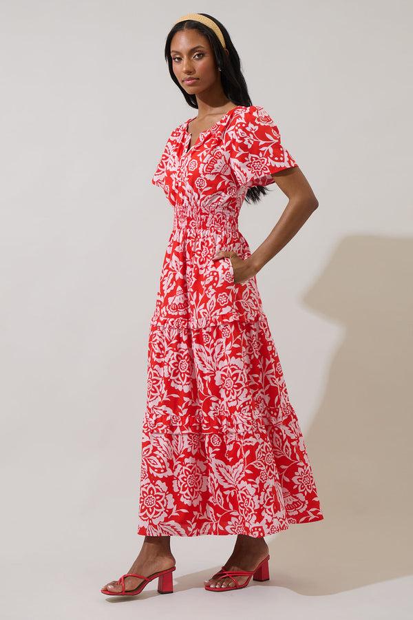 Sugarlips Hazen Floral Palmer Poplin Tiered Maxi Dress