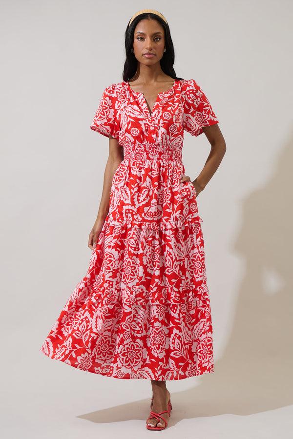 sugarlips Hazen Floral Palmer Poplin Tiered Maxi Dress