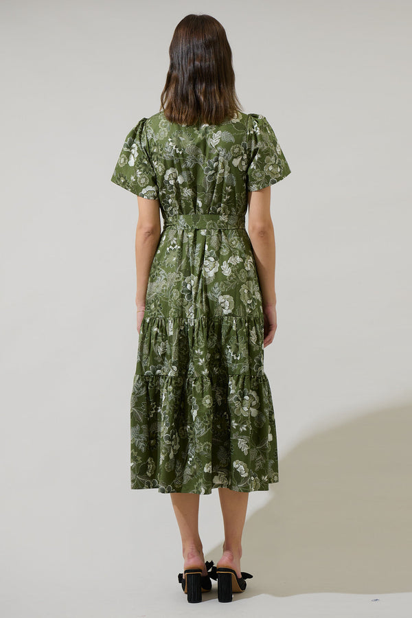 Sugarlips Hazleton Floral Britt Poplin Tiered Midi Dress