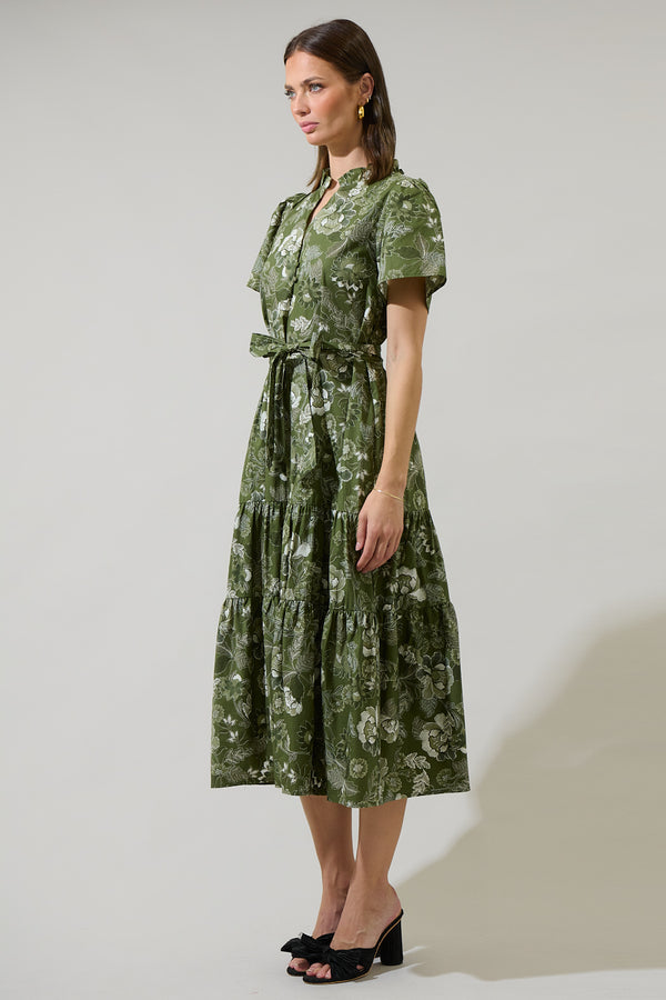 Sugarlips Hazleton Floral Britt Poplin Tiered Midi Dress